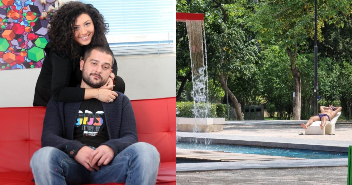 სალომე ბაკურაძის ქმარი წითელ ბაღში შადრევანთან ირუჯება