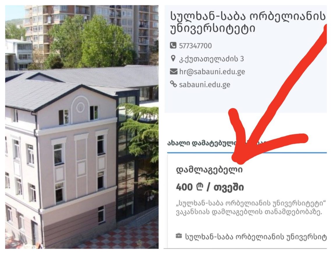 საბა უნი დამლაგებელს თვეში 400 ლარად ეძებს