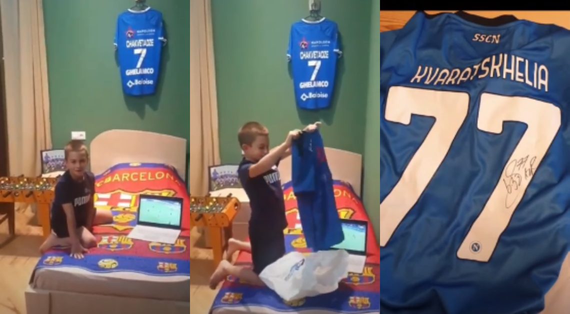 🎥ვიდეო: ნახეთ პატარა ბიჭის რეაქცია, როცა ხვიჩა კვარაცხელიასგან საჩუქარი მიიღო