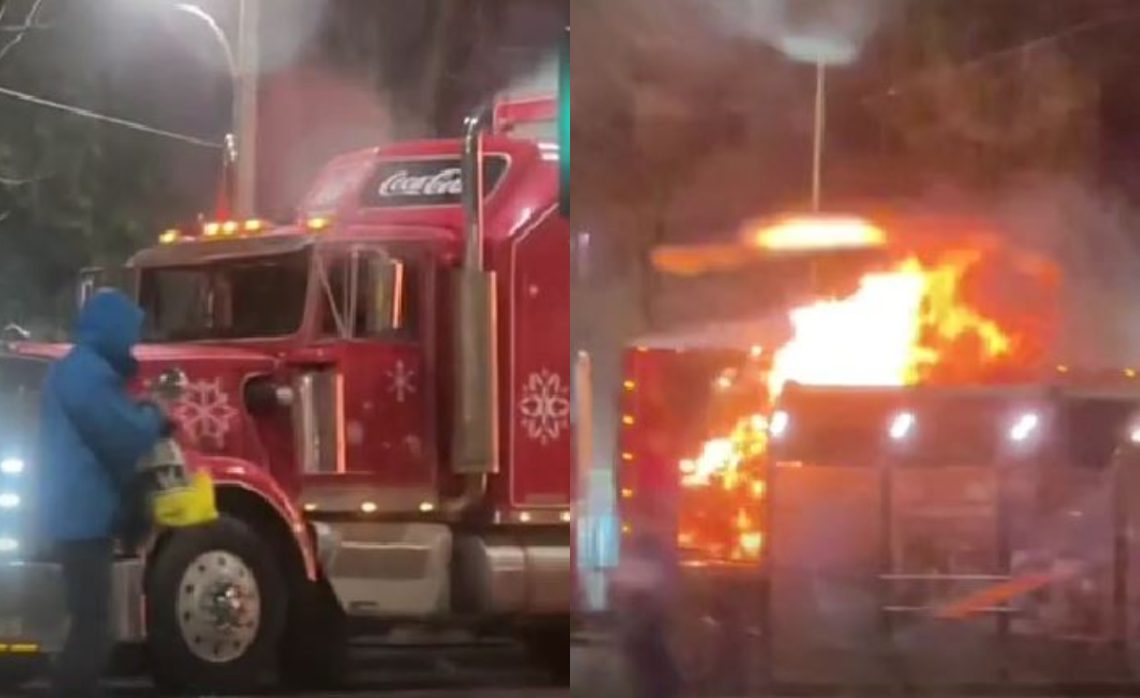 კოკა-კოლას საშობაო სატვირთო მანქანას ცეცხლი წაეკიდა