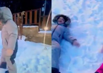 🎥ნოდარ მელაძის უსაყვარლესი ტყუპები თოვლის ანგელოზს თამაშობენ