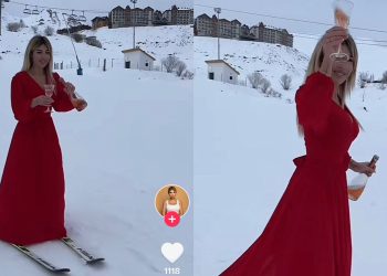 🎥VIDEO: ზაფხულის კაბით თხილამურებზე შემდგარი თამო ვაშალომიძე გზადაგზა შამპანურს სვამს – ვიდეო ნახვების რეკორდს ხსნის