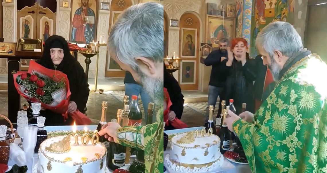 🎥ვიდეო:100 წლის შურა ბებოს მრევლმა დაბადებისდღე მიულოცა