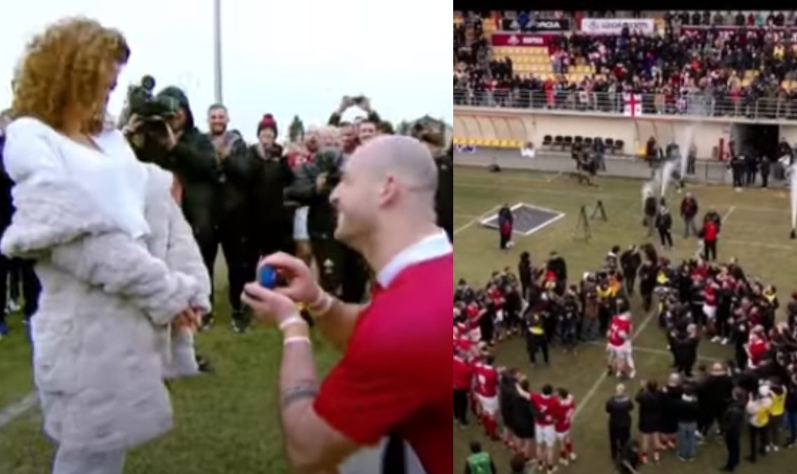 🎥 ხელის თხოვნა პირდაპირ მოედანზე – ცნობილი მორაგბეს ემოციური კადრები