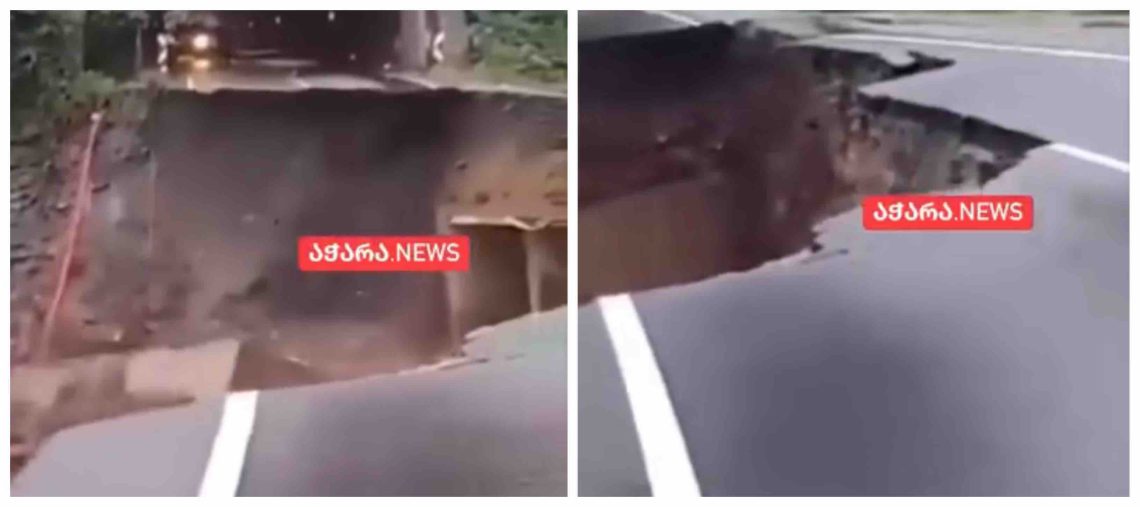 VIDEO: ორდუში საავტომობილო გზა მთლიანად ჩაიშალა – შემზარავი კადრები ადგილიდან