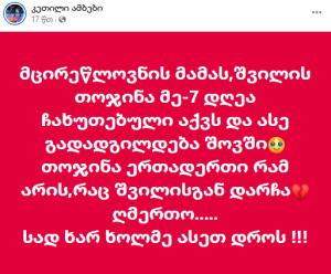 "მცირეწლოვანის მამას შვილის თოჯინა მე-7 დღეა ჩახუტებული აქვს და ასე გადადგილდება შოვში" - ინტერნეტში უმძიმესი პოსტი ვრცელდება