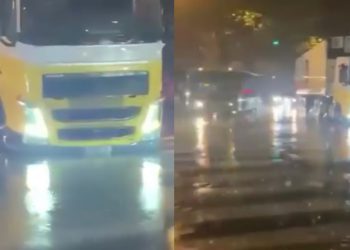 VIDEO: ერისთავის გადასახვევთან გზა ჩავარდა და ტრაილერი გაიჭედა