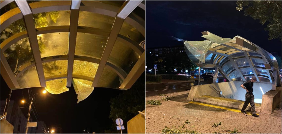 ძლიერმა ქარმა მეტროს ამოსასვლელი დააზიანა (ფოტოები)