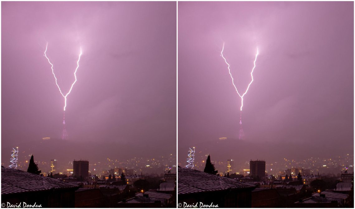 📷 „წუხელ, ძლიერი წვიმის დროს, თბილისის ანძას მეხი დაეცა“