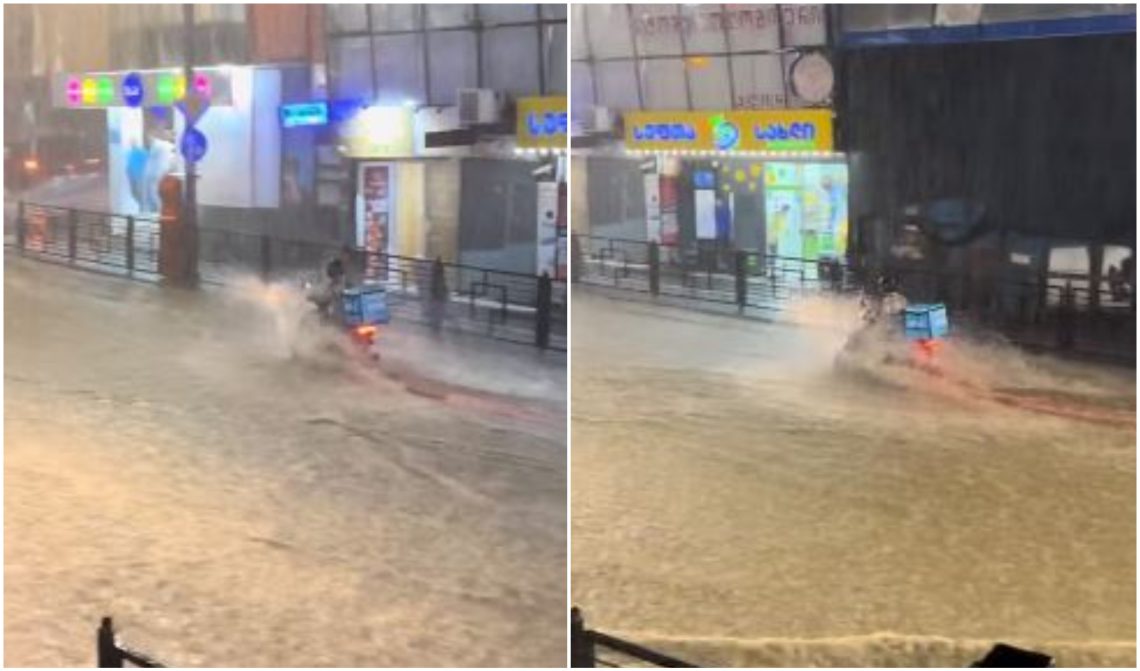 VIDEO: „კურიერი კი არა ნამდვილი მხედარია“ – ნახეთ, როგორ გადალახა ადიდებული წყალი მოპედის მძღოლი