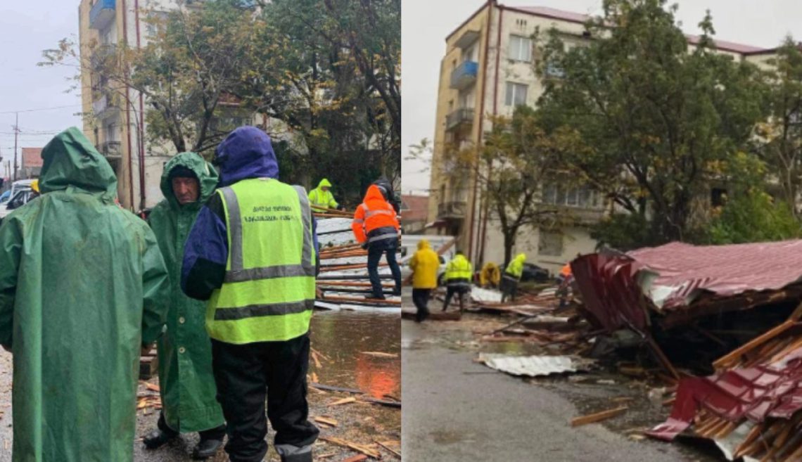 სტიქია ფოთში – ქარმა კორპუსს სახურავი ახადა და 10-მდე მანქანა დააზიანა