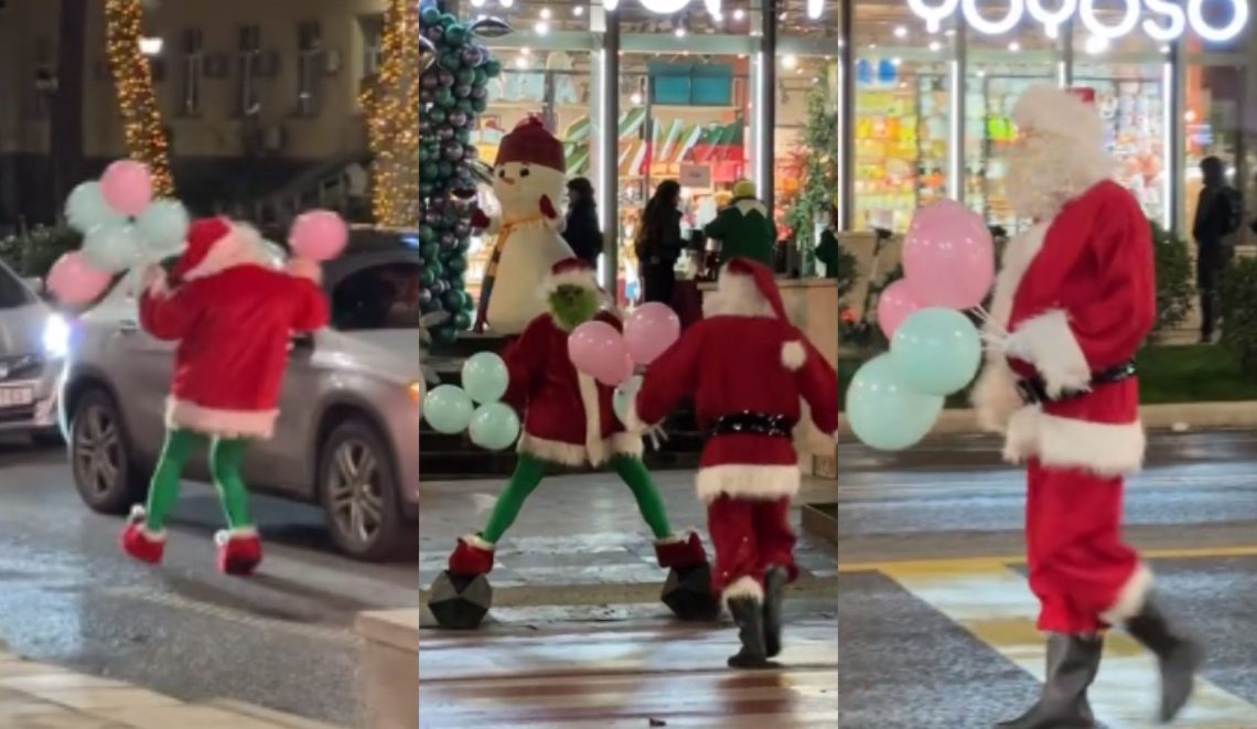 🎥 თოვლის ბაბუ და გრინჩი მოქალაქეებს ბუშტებს ურიგებენ – საახალწლო განწყობა დედაქალაქში