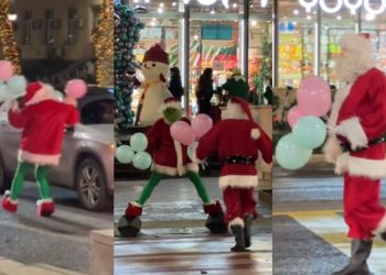 🎥 თოვლის ბაბუ და გრინჩი მოქალაქეებს ბუშტებს ურიგებენ – საახალწლო განწყობა დედაქალაქში