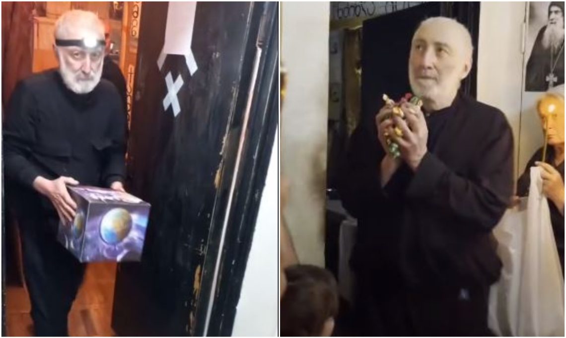 🎥 მდუმარე ბერმა მრევლს გლობუსები დაურიგა და კამფეტები შეაყარა