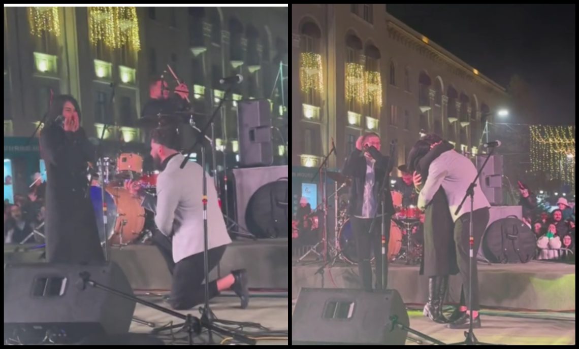 🎥 ხელის თხოვნა რუსთავში ნაძვის ხის ანთებისას – ემოციური კადრები