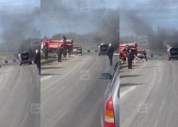 ხობში, ცენტრალურ მაგისტრალზე, მანქანას ცეცხლი გაუჩნდა