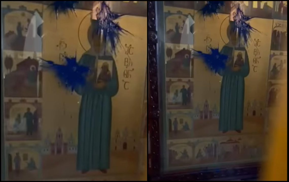 სამებაში ხატს, რომელზეც სტალინიცაა გამოსახული, სავარაუდოდ, საღებავი შეასხეს