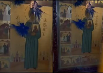 სამებაში ხატს, რომელზეც სტალინიცაა გამოსახული, სავარაუდოდ, საღებავი შეასხეს