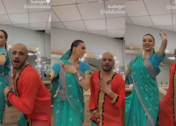 🎥ბაბი კირკიტაძემ ინდური სარი მოირგო და დუეტში აცეკვდა – ნახეთ, სახალისო კადრები