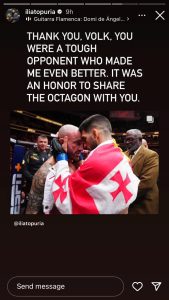 “ძლიერი მოწინააღმდეგე იყავი, რომელმაც უფრო უკეთესი გამხადა“ - ილია თოფურია ვოლკანოვსკის მადლობას უხდის