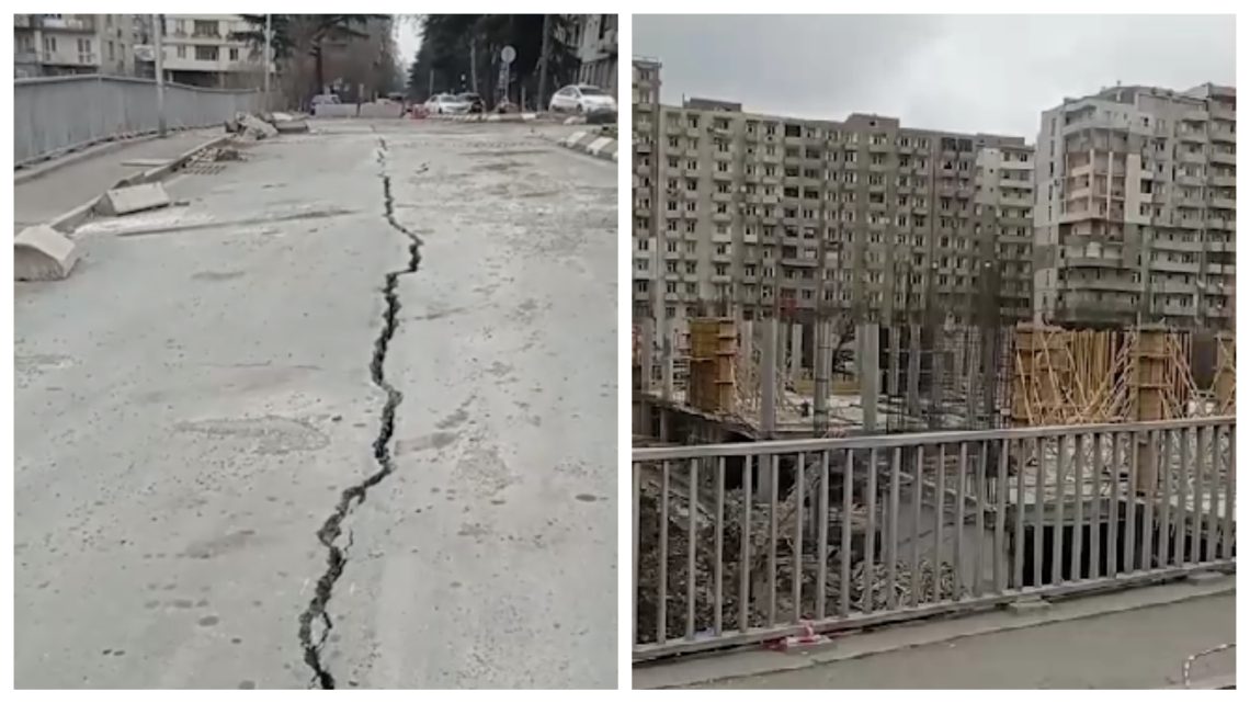 ბახტრიონის ქუჩა შუაზე გაიპო – საგანგაშო კადრები საბურთალოდან