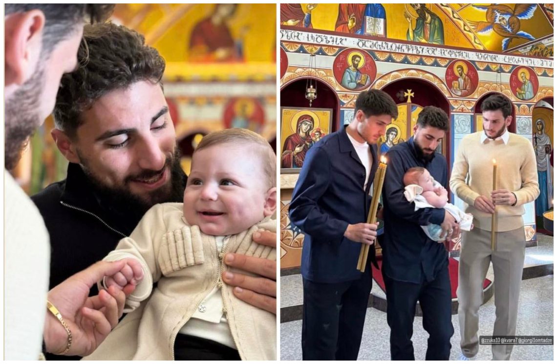🎥 ხვიჩა კვარაცხელიამ ზურიკო დავითაშვილის ბავშვი მონათლა – კადრები ტაძრიდან