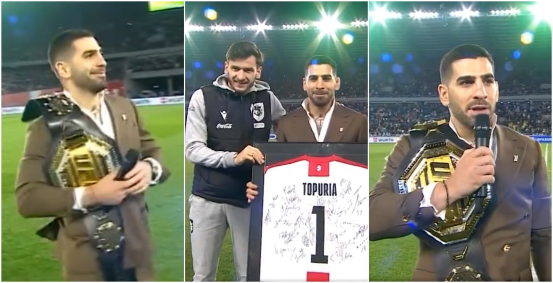 🎥 ილია თოფურიამ “დინამო არენაზე” ჩემპიონის ქამარი წარადგინა – იხილეთ კადრები