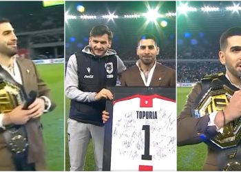 🎥 ილია თოფურიამ “დინამო არენაზე” ჩემპიონის ქამარი წარადგინა – იხილეთ კადრები