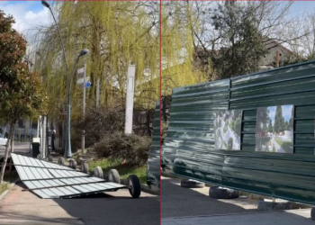 ძლიერმა ქარმა თელავში რკინის კონსტრუქცია მოანგრია – ნახეთ პირველი კადრები ადგილიდან