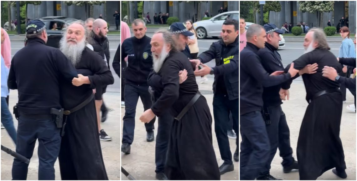 🎥 სავარაუდოდ მღვდელმა აქციის მონაწილეებს აგინა და დაემუქრა – კადრები რუსთაველიდან