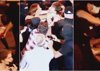 რამდენიმე პოლიციელი ერთ დემონსტრანტზე ძალადობს – იხილეთ საგანგაშო კადრები აქციიდან