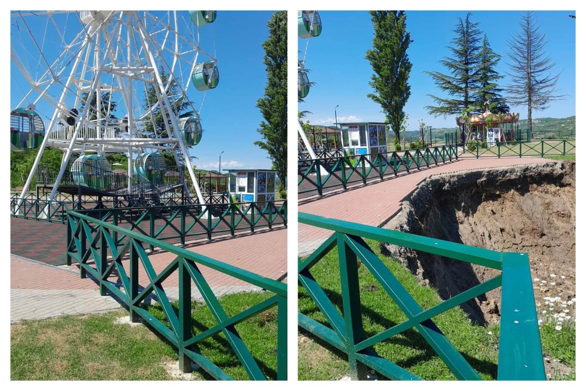 ჭიათურაში ,,ეშმაკის ბორბლის” ქვეშ მიწა ჩაიქცა- რა კადრები ვრცელდება ადგილიდან