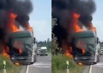 🎥მარნეული-თბილისის გზაზე მოძრავ სატვირთოს ცეცხლი გაუჩნდა – ვრცელდება შემზარავი კადრები