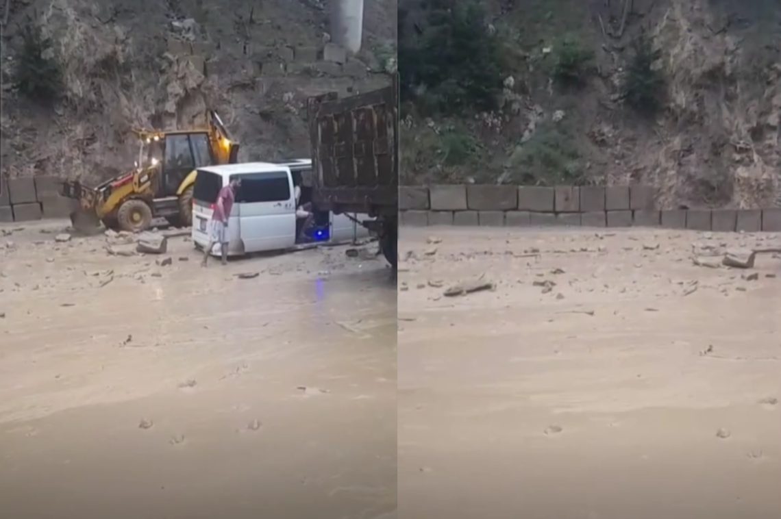 🎥 რიკოთზე ჩამოწოლილმა მეწყერმა მანქანა მოიყოლა – საშინელი კადრები უღელტეხილიდან