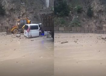 🎥 რიკოთზე ჩამოწოლილმა მეწყერმა მანქანა მოიყოლა – საშინელი კადრები უღელტეხილიდან