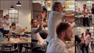 "განსაკუთრებული სტუმარი გვყავს“ – მერაბ დვალიშვილი და ნაკრების ფეხბურთელები ისტორიული გამარჯვების შემდეგ