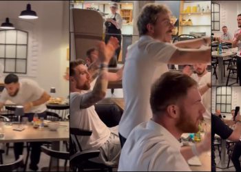 “განსაკუთრებული სტუმარი გვყავს“ – მერაბ დვალიშვილი და ნაკრების ფეხბურთელები ისტორიული გამარჯვების შემდეგ