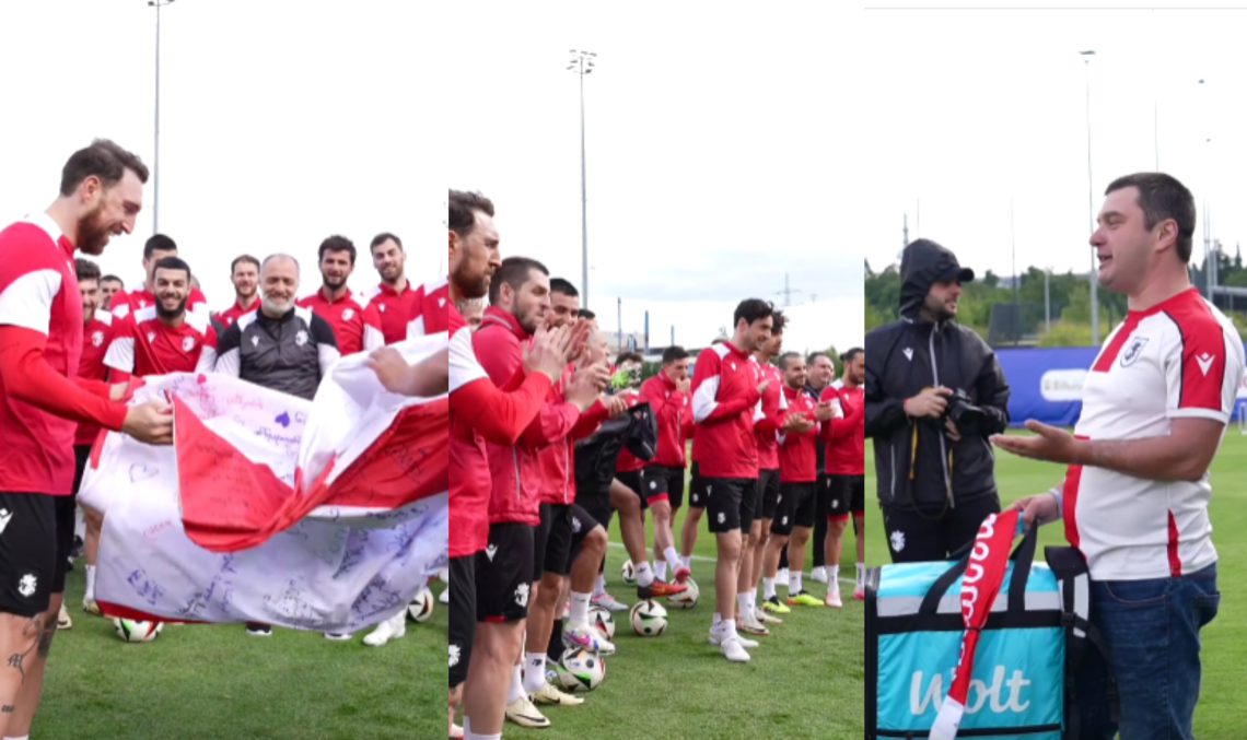 საქართველოს ნაკრებს განსაკუთრებული სტუმარი ეწვია – გულშემატკივარმა მოპედით 4000 კილომეტრი გაიარა და გუნდს ქვეყნის დროშა ჩაუტანა