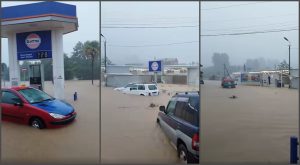 ჩაქვში სახლები, ქუჩები და მანქანები დაიტბორა - მოძრაობა შეჩერდა ბათუმი-ქობულეთის გზაზე - კადრები ადგილიდან