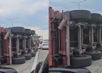 ავტობანზე ტრაილერი ამოტრიალდა (ფოტო)