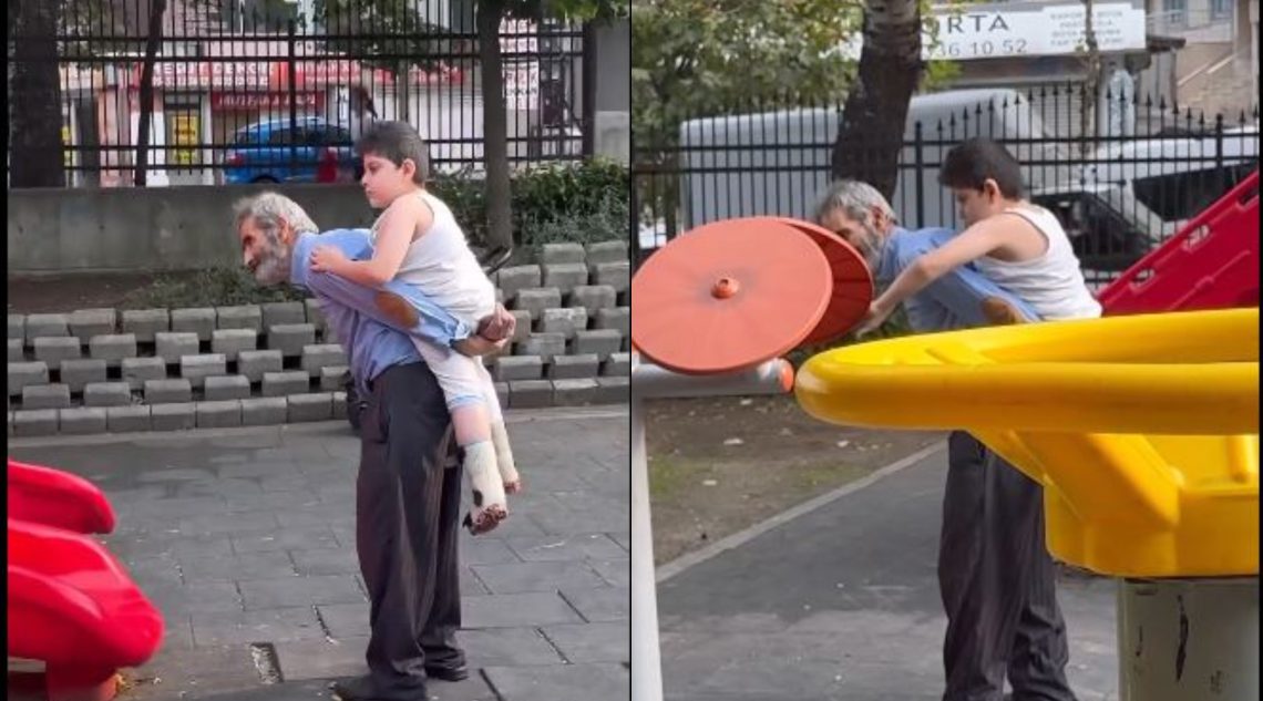 🎥ეს ემოციური ვიდეო სკვერში გადაიღეს – ნახეთ,  როგორ ეხმარება მოხუცი ბაბუ შვილიშვის, რომ სხვა ბავშვებთან ერთად იყოს