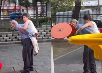 🎥ეს ემოციური ვიდეო სკვერში გადაიღეს – ნახეთ,  როგორ ეხმარება მოხუცი ბაბუ შვილიშვის, რომ სხვა ბავშვებთან ერთად იყოს