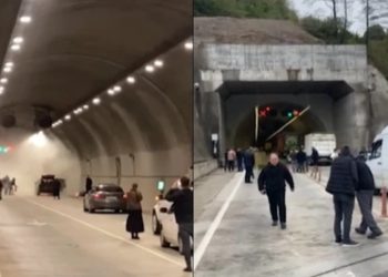 რიკოთის გვირაბში ავტომობილს ცეცხლი გაუჩნდა – დასავლეთ საქართველოს გზაზე საცობია