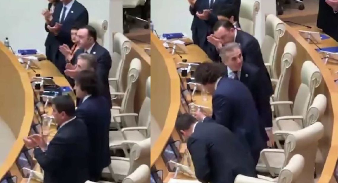 🎥 მდინარაძის მადლობის შემდეგ, “ოცნების“ წევრები ივანიშვილს ფეხზე წამოუდგნენ – კადრები პარლამენტიდან