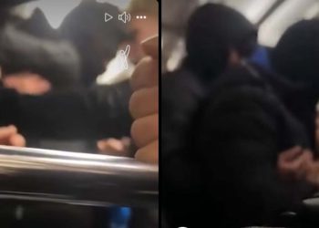 🎥მეტროში ორი მამაკაცი პროტესტის მონაწილეებს აგინებს და ფიზიკურად უსწორდება