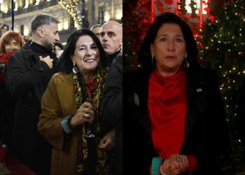 სალომე ზურაბიშვილი ახალ წელს რუსთაველის გამზირზე აქციის მონაწილეებთან ერთად “მრავალჟამიერის” ფონზე შეხვდა