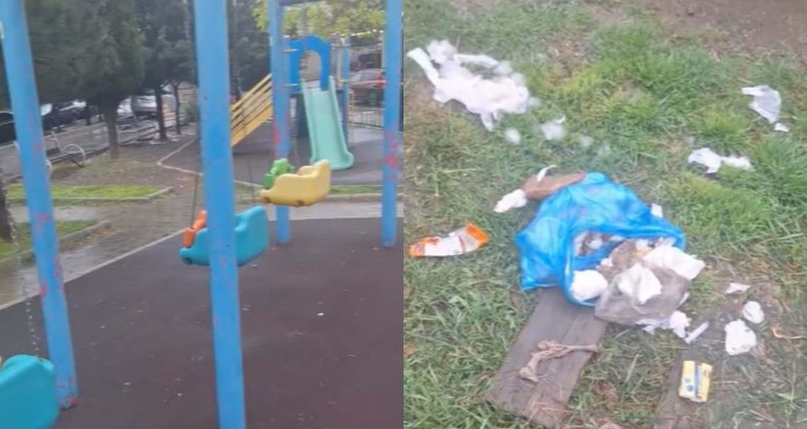 🎥„ზუსტად 2 ნაბიჯში დგას ნაგვის ურნა”- საგანგაშო კადრები მოქალაქემ საბავშვო პარკში დააფიქსირა