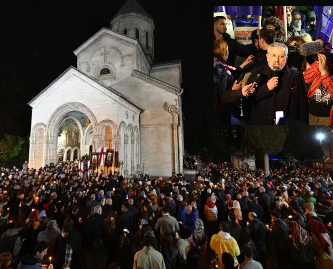 აქციის მონაწილეები აღდგომის ბრწყინვალე დღესასწაულს ქაშვეთის ტაძართან შეხვდნენ