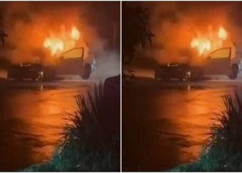 ქობულეთში, გზაზე მიმავალი ავტობუსი დაიწვა – რა მოხდა ადგილზე