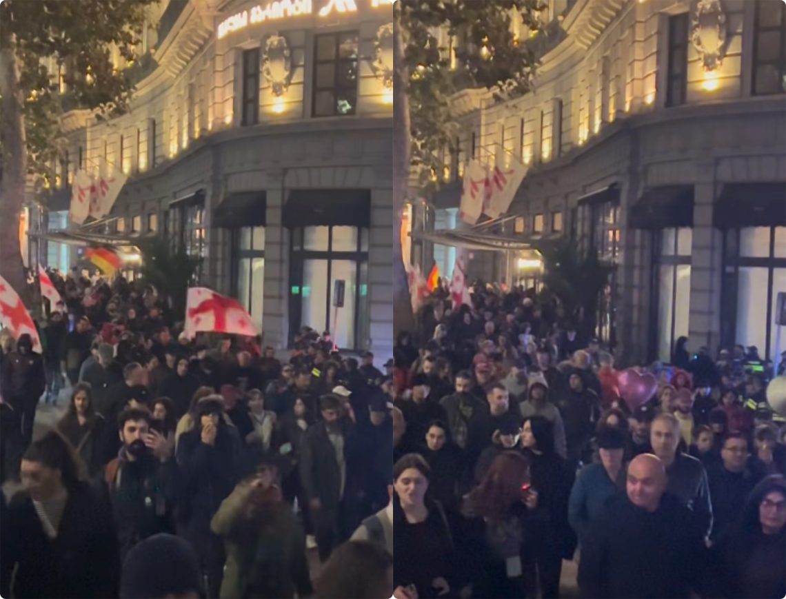 საპროტესტო მარშის მონაწილეები რუსთაველის გამზირზე, პარლამენტთან დაბრუნდნენ